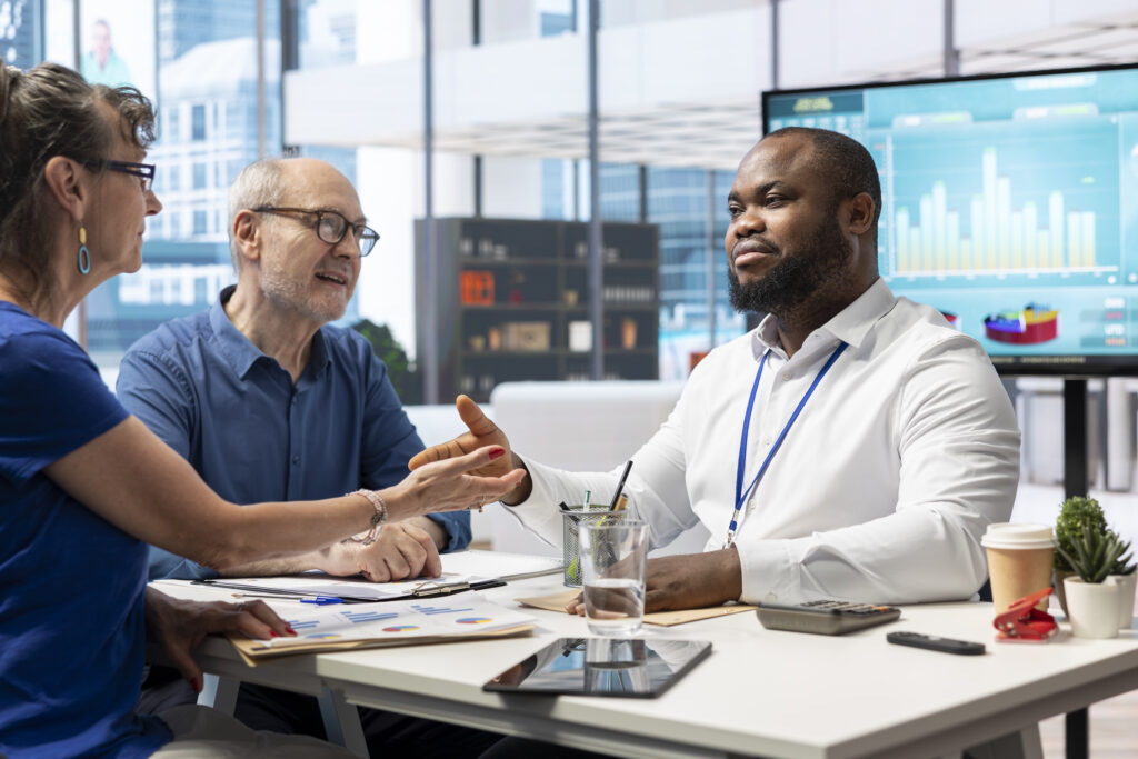 A young business professional having a collaborative client meeting.